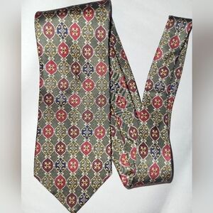 Graham & Lockwood‎ Elegant Patterned Silk Tie Green Gold Red